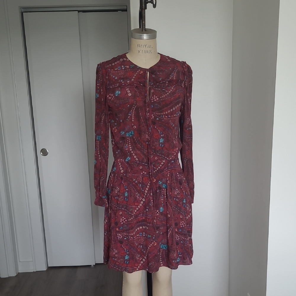 Zadig & Voltaire Burgundy and Blue Long Sleeve Dress